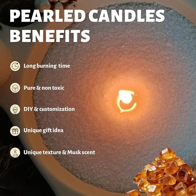 Musk Scented White Pearled Candle 18oz Luxury Sand Candle Granulated Wax - 30 Cotton Wicks – Wax for Candle Making Decorative Candles Smooth and Clean Burning Lasts up to 120 Hours