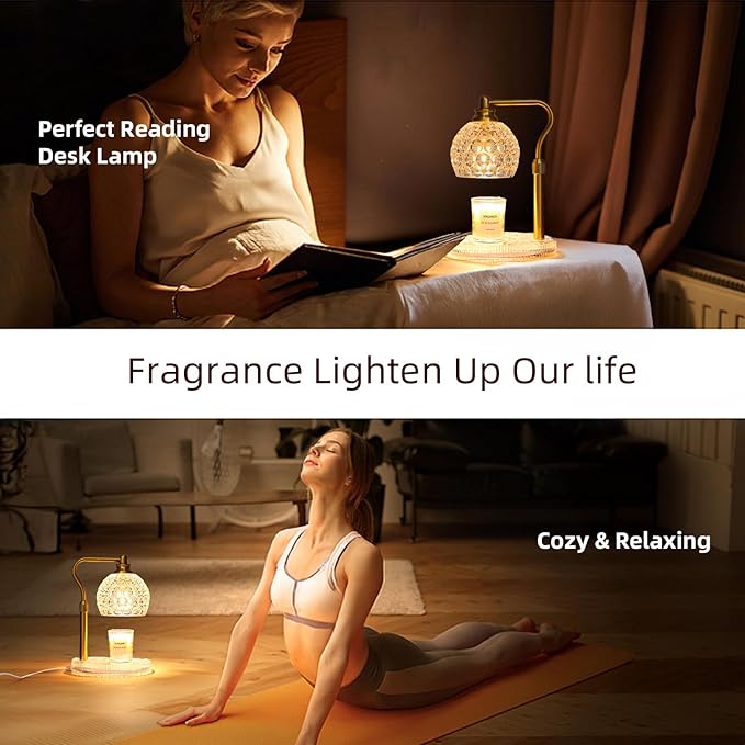 Candle Warmer Lamp with Timer & Dimmer, Glass Lamp Candle Warmer for Jar Candles, UPGRATED with 3 Bulbs, Height Adjustable Electric Wax Warmer for Elegant Home Decor (Crystal Clear)