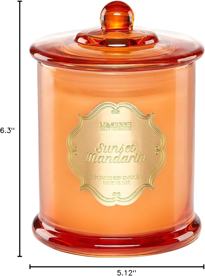 M&SENSE Citrus Candles for Home Scented, Natural Organic Soy Candle 12.7oz 75 Hour Long Lasting Slow Burning, Mandarin Fragrant Double Wick Jar Candle Fresh Smelling for Bathroom
