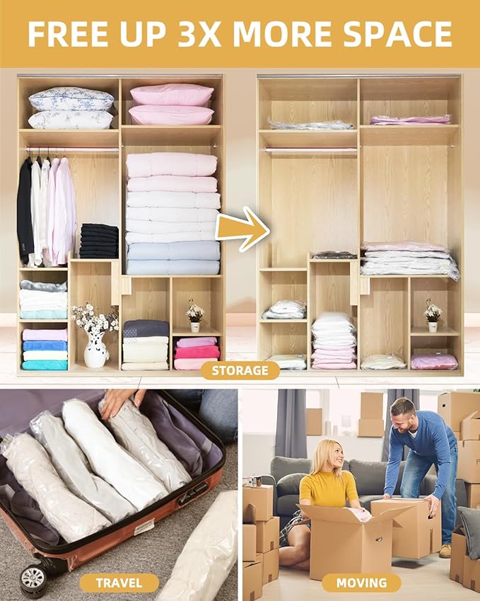 Vacuum Storage Bags for moving, Vacuum Seal Bags for Memory Foam, Latex, Clothing & Bedding, Space Saver Bags for Organization and Storage (Small)