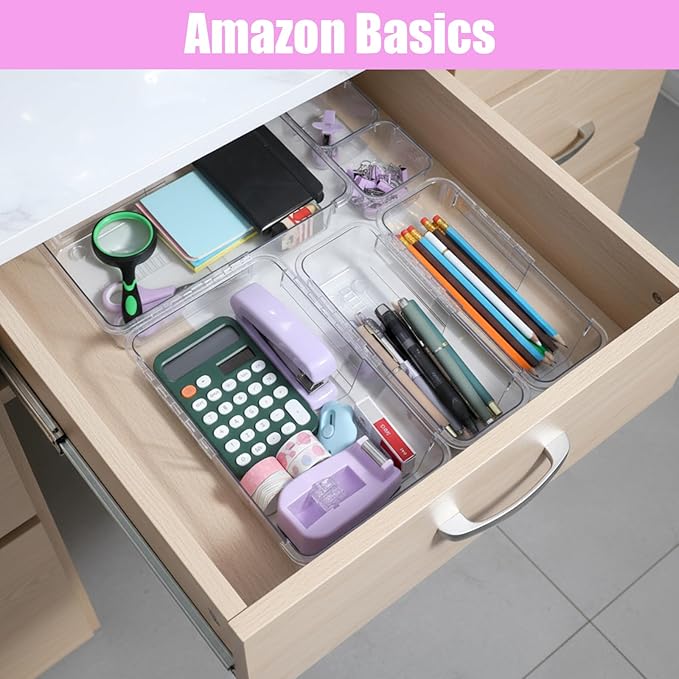 25pcs vanity Drawer organizers clear drawers organizer set vanity Drawer Storage Box expandable clear Plastic Drawe Organizer Bins Adjustable 3-Size bathroom makeup drawers organizers tray