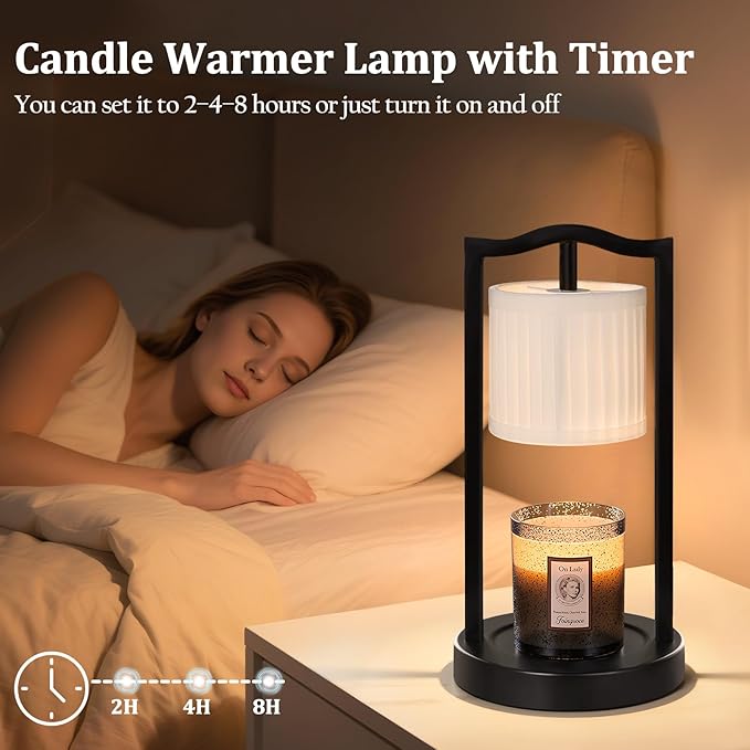 GyroVu Candle Warmer Lamp with Timer, 3-Level Dimmable Electric Candle Lamp with Linen Shade, 50W Wax Melt Warmer for Scented Wax, Gift for Women,Mom,House Warming & Home Decor