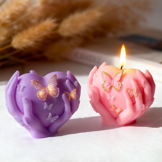 Valentine Heart Candle Mold,3D Handheld Heart Candle Silicone Molds, Silicone Mold for Candle Making, DIY Handmade Soap, Resin Crafts, Home Decor, Valentine's Day Gift