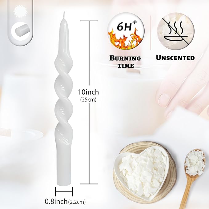 Dripless Unscented Spiral Candles 10 Inch Crystal White Twist Design Smokeless Long Burning Candles Elegant Decorative Lighting for Home Décor Dinner Party Romantic Evenings