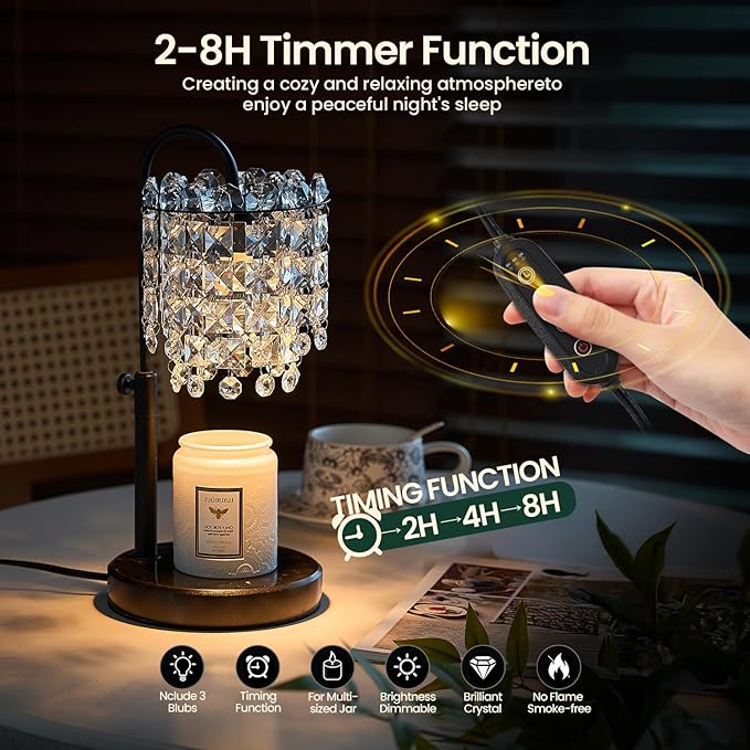 Candle Warmer Lamp with Timer Dimmer Adjustable Height for New Home Bedroom,Vintage Home Decor for Scented JaR 3 Bulbs for New Home Decor, Women Mom Christmas Birthday Gifts,Black (Black)