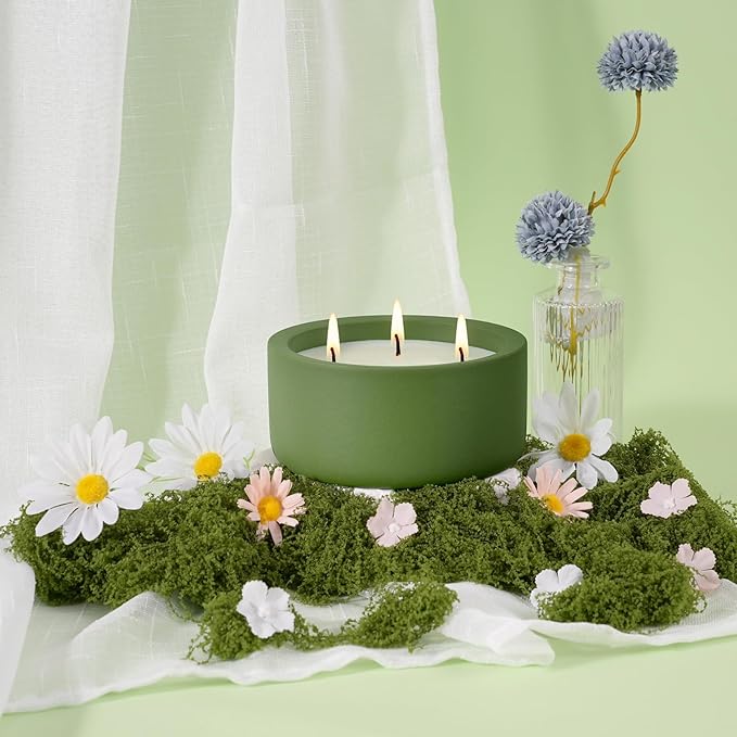 Viyffo Large Citronella Candles Outdoor, 3 Wick 20oz Citronella Candle Indoor, Non Toxic Soy Scented Candle, Green Ceramic Jar for Patio, Deck, Garden, Backyard & Camping, Home Fragrance, Décor & Gift