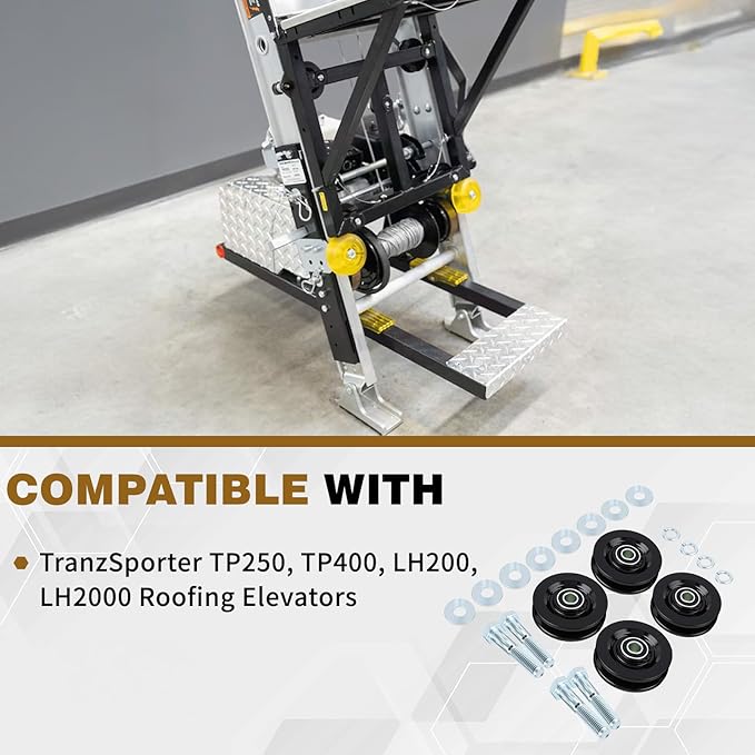 4 Pack 90040 Roofing Hoist Carriage Wheel Kit Compatible with Tranzsporter TP400 TP250 LH200 LH2000 Roofing Elevators, Heavy Duty Carbon Steel