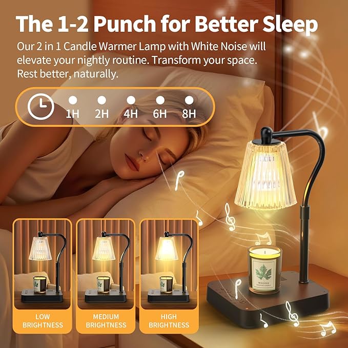 Dimmable Candle Warmer Lamp with Timer, 2-in-1 Adjustable Candle Lamp Warmer Light Sound, Touch Control Lamp Candle Warmer Light for Jar Candles