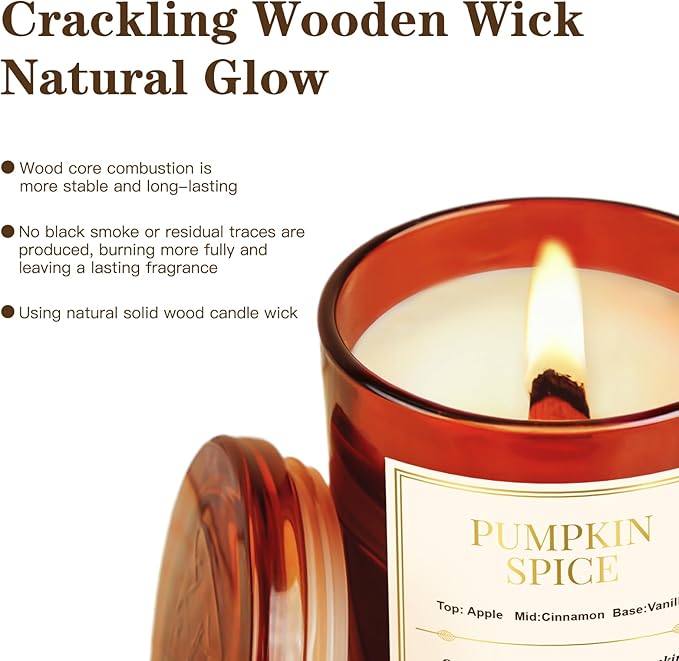 Candle Gift Set –2 Pack Wood Wick Pumpkin Spice Scented Candles,22.6 oz Natural Soy Wax Candles with Gift Box,Long Lasting Autumn Candles for Home Decor,Gifts for Women