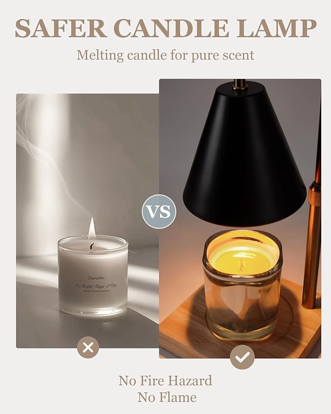Candle Warmer Lamp with Timer & Dimmer 2 Bulbs, Home Decor Kitchen Countertop Lamp for Soy Candle, Gift for Mom Friends and New Home (Black, Mental)