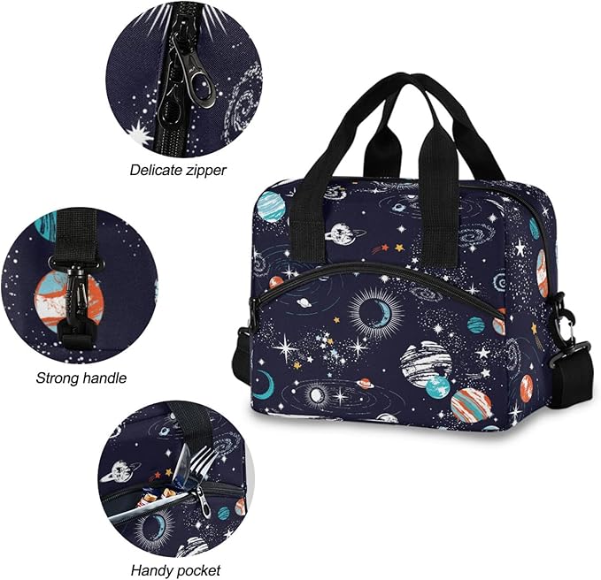 CBBYY Space Universe Lunch Bags for Women Men, Reusable Insulated Lunch Box, Adjustable Shoulder Straps Tote Lunch Bag for Work Picnic School
