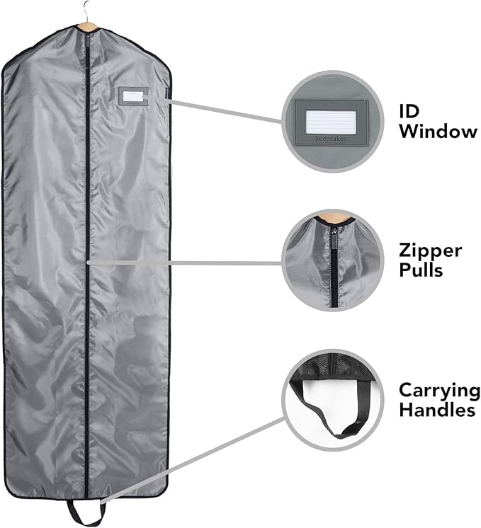 Covermates Keepsakes Garment Bag Set for Closet Storage and Travel – Breathable Suit and Dress Bags with ID Window and Carrying Handles – Heavy-Duty Hanging Wardrobe Protection Set, Grey