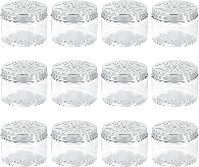 HARFINGTON 12 Pcs Empty Scent Beads Storage Container 4oz/120ml Air Freshener Tins Round Refillable Spice Containers Plastic Jars Sample for Air Freshener Candles Travel Storage