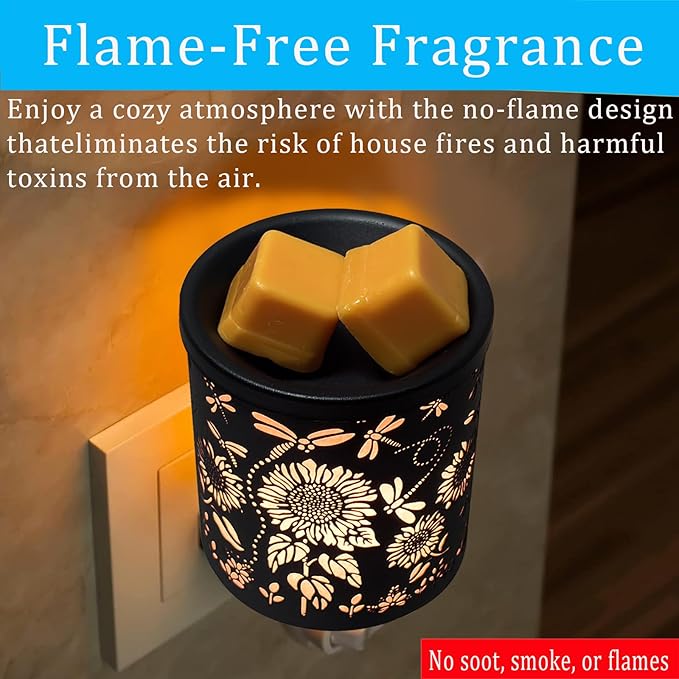 Plug in Wax Warmer Candle Wax Warmer for Scented Wax melt Warmer Electric Wax Burner Fragrance Oil Candle Warmer Office Bedroom Gift & Home Decor(Sunflowers with Dragonflies)