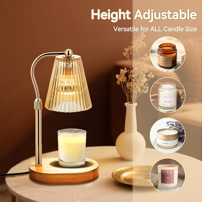 Candle Warmer Lamp with 2Bulbs, Adjustable Height Dimmable Wax Warmer with Timer, Wax Melt Warmer with 4 Brightnes, Candle Warmer Light for Mothers Day/Birthday Gifts