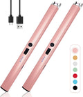 2 PCS Candle Lighter,Windproof Flameless Electric Lighter with LED Power Display ＆ Safety Switch, Upgraded Plasma USB Rechargeable Lighters for Birthday Camping BBQ (Pink)