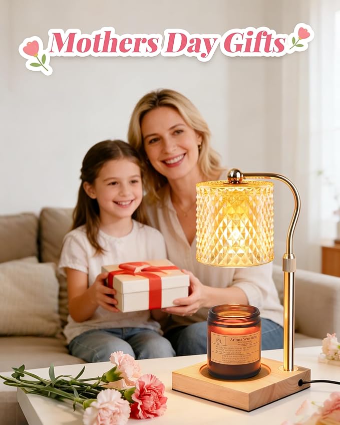 Candle Warmer Lamp with Timer Dimmer Adjustable Height, Mothers Day Gifts for Mom, Birthday Gifts for Women, House Warming New Home Decor, Electric Wax Warmer for Jar Candles, Gold