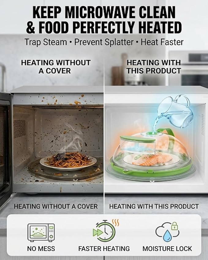Microwave Splatter Cover Glass Microwave Cover for Food with Water Steamer with Water Steamer Integrated Handle Prevent Food from Drying Dish Bowl Plate Serving Covers Kitchen Gadgets Accessories