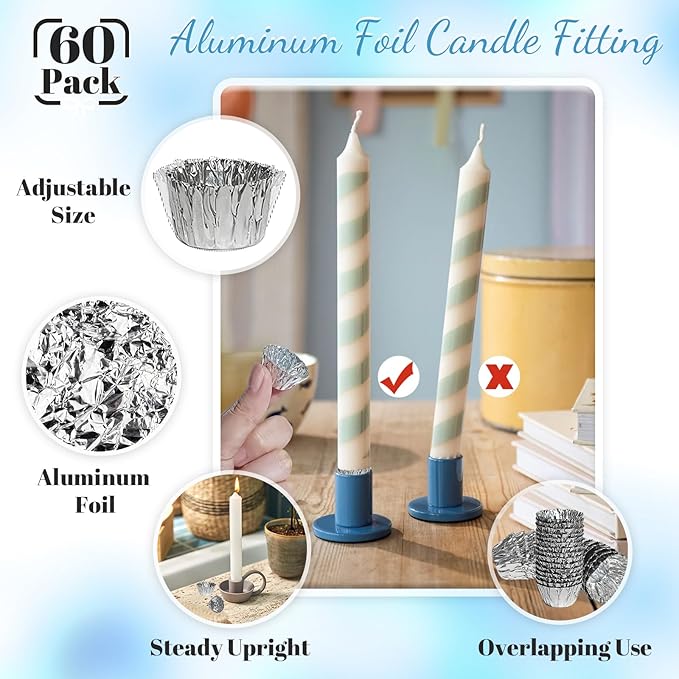 Silver Taper Candle Holders - Bobeches for Securing Candles Upright,Decorative Metal Candle Fittings for Wedding Church Table Centerpieces & Home Decor 60/Pack