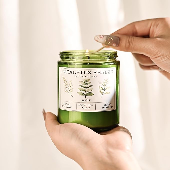 Eucalyptus & Mint Candles for Home Scented, 40 Hours Burn Soy Candle Gift for Women Stress Relief, Meditation, Yoga, Relaxing, Natural Soy Wax for Men and Women, 8oz