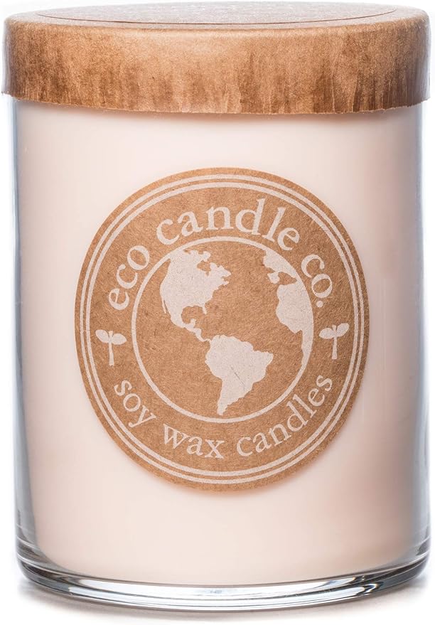 ECO CANDLE CO. Recycled Candle, Gardenia & Guava, 18 oz. Double Wick - Scents of Gardenia, Jasmine, Guava, & Tropical Greens - 100% Soy Wax, No Lead, Kraft Paper Label & Lid, Hand Made