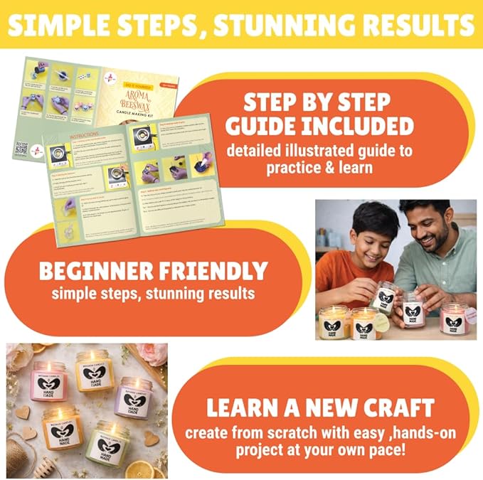 Kalakaram Aroma Beeswax Candle Making Kit, Pure & Natural Beeswax, 6 Decorative Jars, 6 Exotic Scents, Colors & More - Perfect for Home Decor & DIY Gifts - Beginner-Friendly Scented Candles Craft Kit