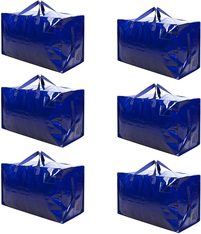 VENO 6 Pack Extra Large Heavy Duty Moving Bags with Wide Opening & Reinforced Handles, Reusable Storage Tote Bags with Strong Zippers for Clothes, College Dorm Essentials & Moving Supplies