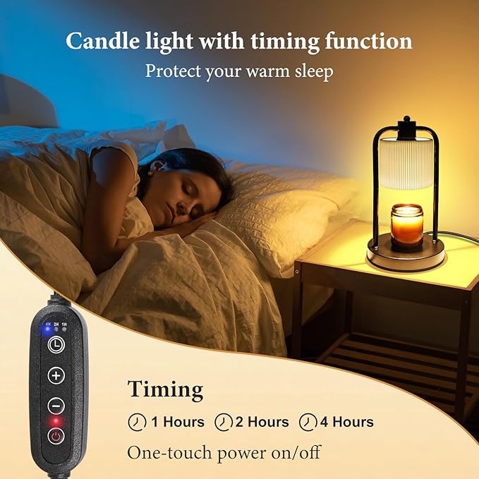 Lococo Candle Warmer Lamp with Timer Dimmable: Electric Wax Melts Warming Light for Yankee Candles Birthday Christmas Gift, Room, New House, Bedroom, Vintage Home Decor (Black + Striped Cotton Linen)
