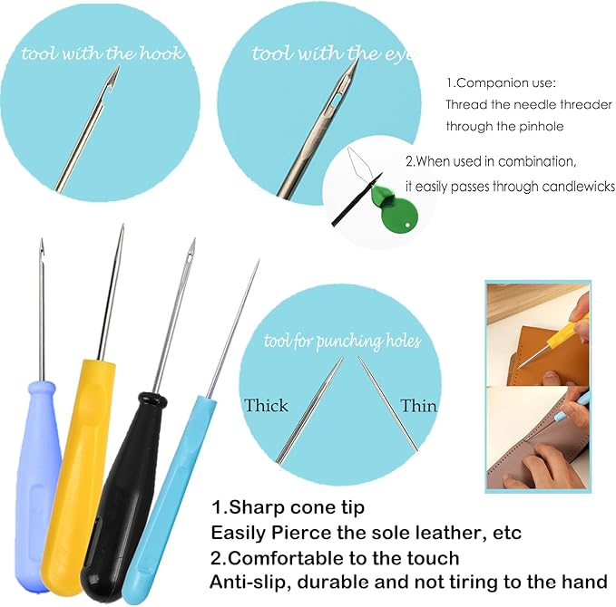 155PCS Adjustable Candle Hole Drill Needle with Candle Wick Roll 200 Ft,Candle Making Kits to Insert Wick in Silicone Molds,Mold Hook & Eye Punch Needle,Big Hole Long Needle,Stickers,Center Holder
