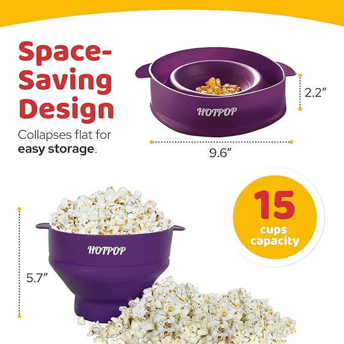 The Original Hotpop Microwave Popcorn Popper, Silicone Popcorn Maker, Collapsible Bowl BPA-Free and Dishwasher Safe- 20 Colors Available (Dark Orchid)