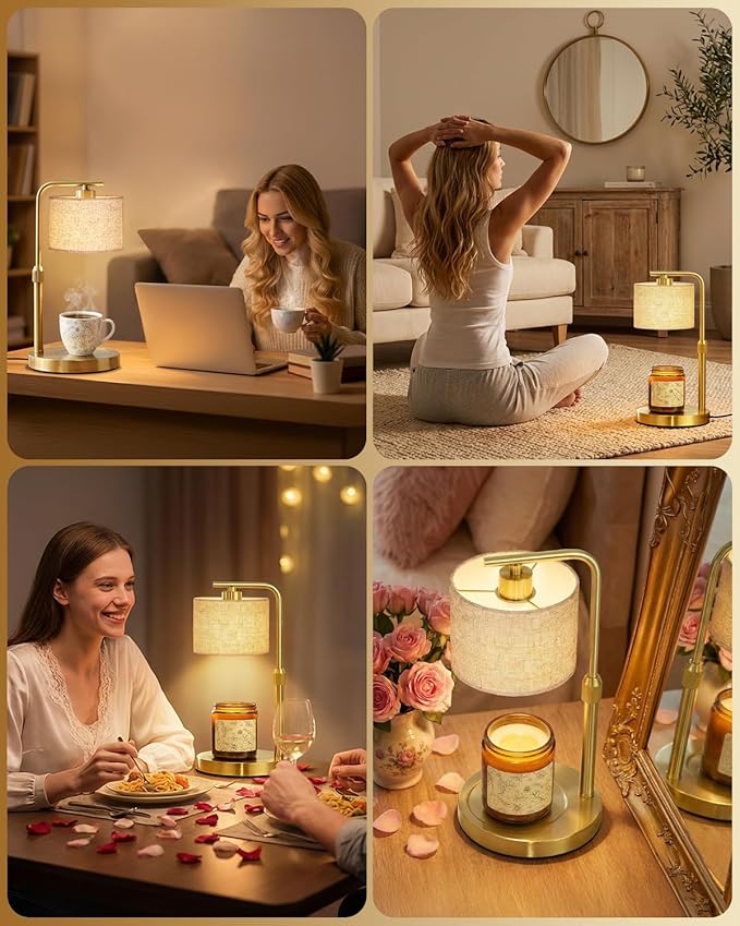 Candle Warmer Lamp with Timer Dimmer, Height Adjustable Candle Wax Warmer Candle Lamp for Jar Candles with 2 Bulbs, House Warming Gift for Home Room Decor, Birthday Gifts for Women Mom (Gold)