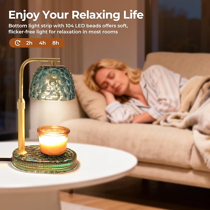 Candle Warmer Lamp with Timer Dimmer, Honeycomb Crystal Wax Melt Warmer for Jar Candles, Adjustable Height Wax Warmer Lamp with 2 Bulbs for Women Mom Gift New Home Bedroom Decor (Blue)