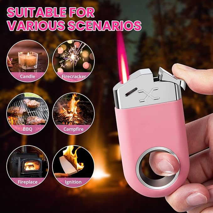 Cool Torch Lighter, Creative Fidget Lighter, Jet Flame Keychain Lighters Refillable Butane Torch for Candle BBQ, EDC Pocket Lighters, Unique Gifts for Men Women (Pink)