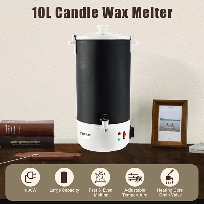 TCFUNDY Wax Melter for Candle Making 10L Black, Electric Non-Stick Candle Wax Melter Pot 10L, DIY Candle Making Kit for Adults, Soy Wax and Beeswax Candle Maker