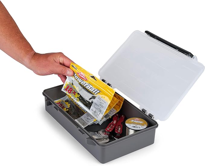 Plano StowAway 3700 Deep Open Stow Tackle Box, with Corrosion-Preventive Rustricor, Single Latch Design, Transparent DuraView Lid, Stackable Storage for Fishing Bait, Lures and Gear