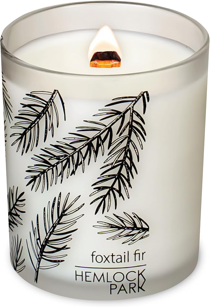 Hemlock Park Frosted Jar Wood Wick Candle Handcrafted with Natural Coconut Wax (Standard 7.2 oz, Foxtail Fir)
