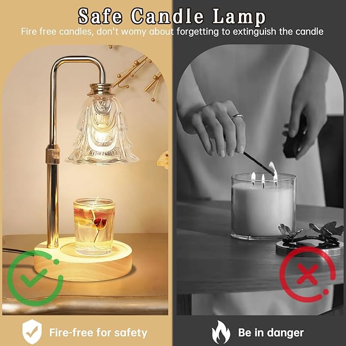 Candle Warmer Lamp with Timer Electric Adjustable Height Candle Warmer Dimmable Wax Warmer Lamp Jar Candles with 2 Bulbs for Home Decor & Office