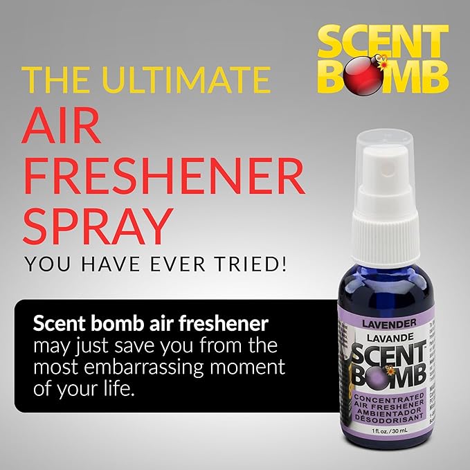 Scent Bomb Air Freshener Spray, Long-Lasting Odor Eliminator - Effective Deodorizer for Home & Car, Fresh Room Spray for Kitchen, Bathroom & Smell Neutralizer - 1 oz Pack of 4, Lavender Scent