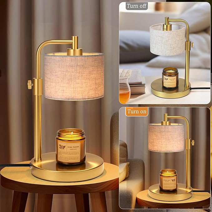 NITOWOLF Candle Warmer Lamp, Candle Lamp Warmer with Timer Adjustable Height Wax Warmer Lamp for Jar Candles, Birthday Gifts for Women House Warming Gifts (Gold Linen)