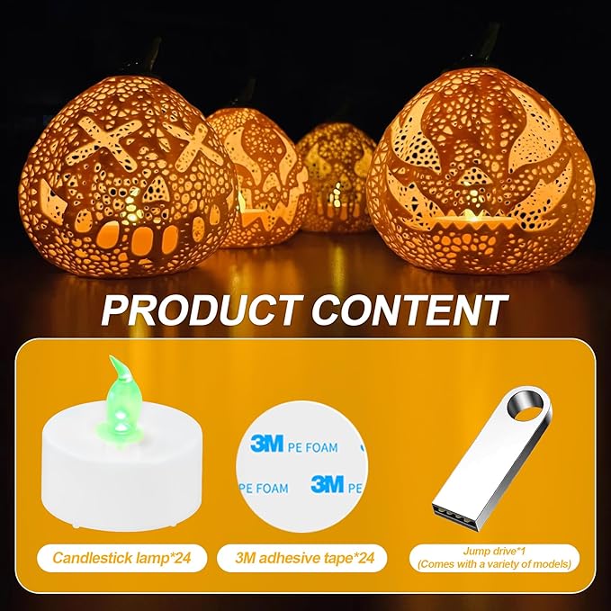 DIY LED Light Kit for 3D Printed Lamps - Compatible with Bambulab KC008, KC017, KC018 - Create Stunning DIY Lamps, Home Lighting, Tea Lights, Gifts - Natural Green, 24-Pack