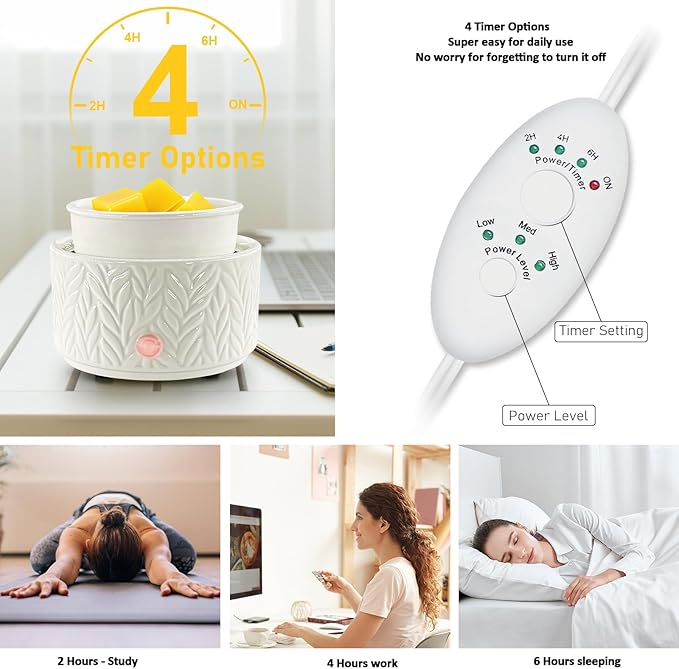 EQUSUPRO Wax Melt Warmer with Timer-3-in-1 Wax Melter Burner with Silicone Liner, Fragrance Warmer for Scented Candles, Wax Tarts, Essential Oils to Freshen Home Office, Auto Shut Off & Temperature