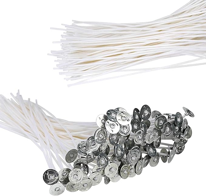 buluker 300Pcs Functional Smokeless Candle Wicks - Pre Waxed Cotton Wick with Metal Sustainer Tabs for Pillar Candle Making and DIY, 9cm/3.5in, 15cm/6in, 20cm/8in