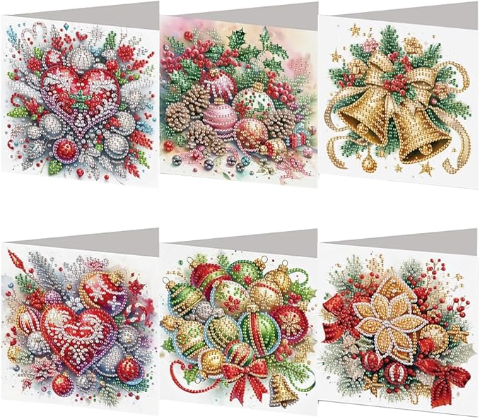 6PCS DIY Christmas Diamond Art Cards with Envelopes, Holiday Greeting Cards Kit for Adults, Festive Christmas Diamond Art Kits for Adults