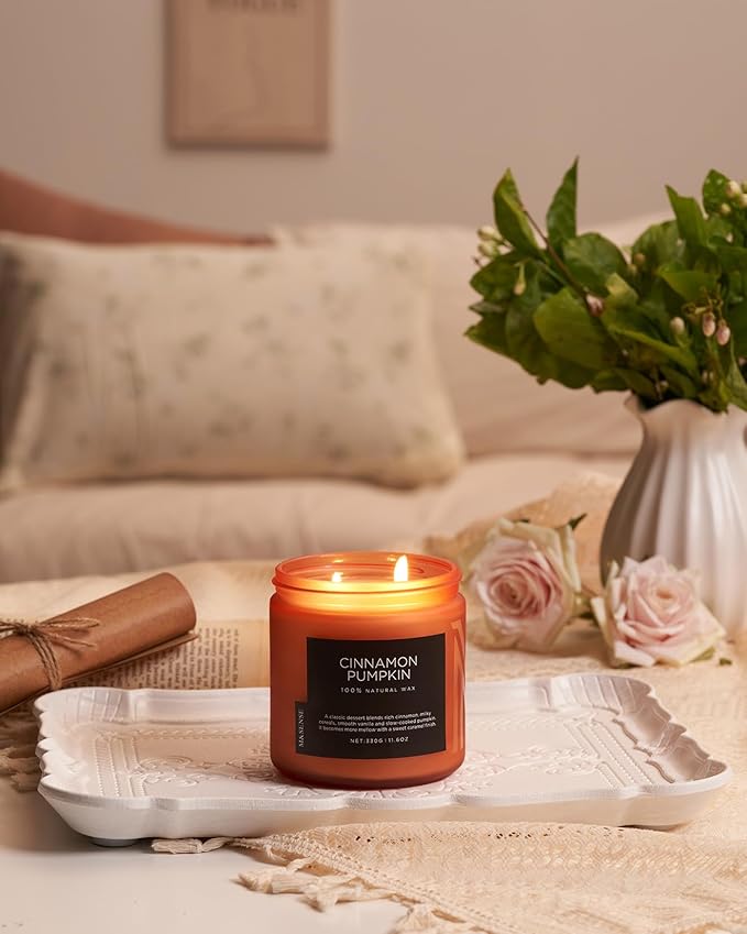 M&SENSE Ceylon Cinnamon Pumpkin Scented Candles for Home, 70 Hours Long Lasting Slow Burning 11.6oz Soy Natural Candle for Easter Holiday Birthday Gifts