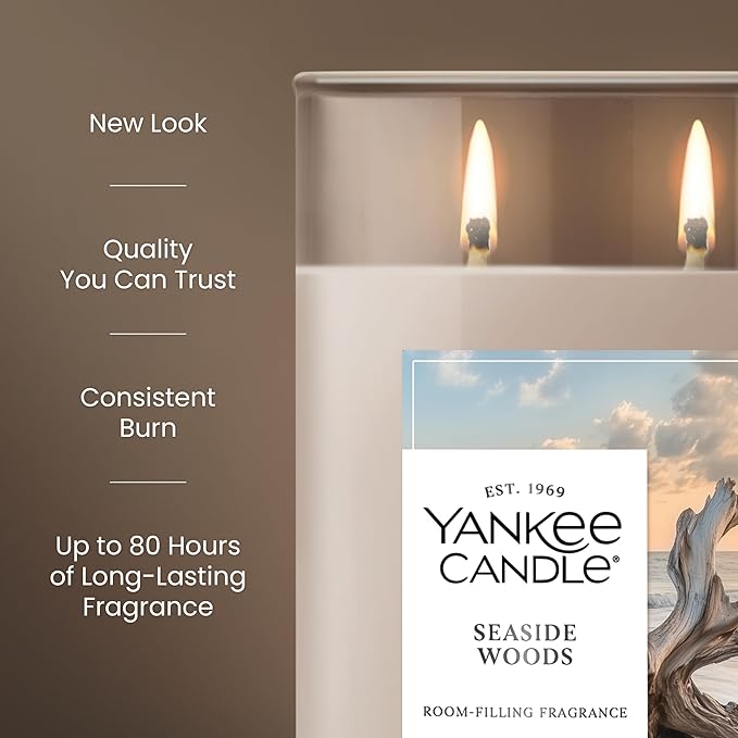 Yankee Candle Large Tumbler Scented Candle with up to 80 Hour Burn Time, Premium Plant Wax Blend for Consistent Burn, 20 oz Tumbler Candle with Room Filling Fragrance, Seaside Woods