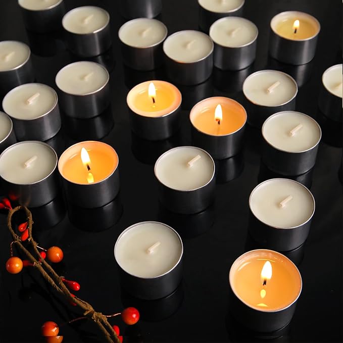 Soy Tealight Candles 120 Pack,8 Hours Long Burning Tealights Candles Bulk,Natural Soy Wax Tea Light Candle Paraffin-Free,Unscented Small Tea Candle for Emergency,Dinner