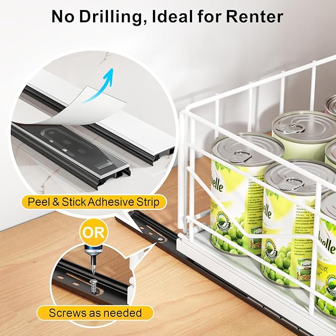iSPECLE Pull Out Cabinet Drawer - For (12" - 36") Wide Cabinet, No Drilling Ideal for Renter, Easy Slide Out Access Items No More Digging, Large Capacity Store More for Kitchen Pantry Bathroom, 1 Pack