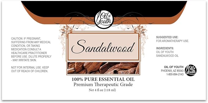 Oil of Youth Sandalwood Essential Oil - Therapeutic Grade for Aromatherapy, Diffuser, Meditation, Candle Soap Making - Dropper - 4 fl oz - Aromatherapy Diffuser Oil