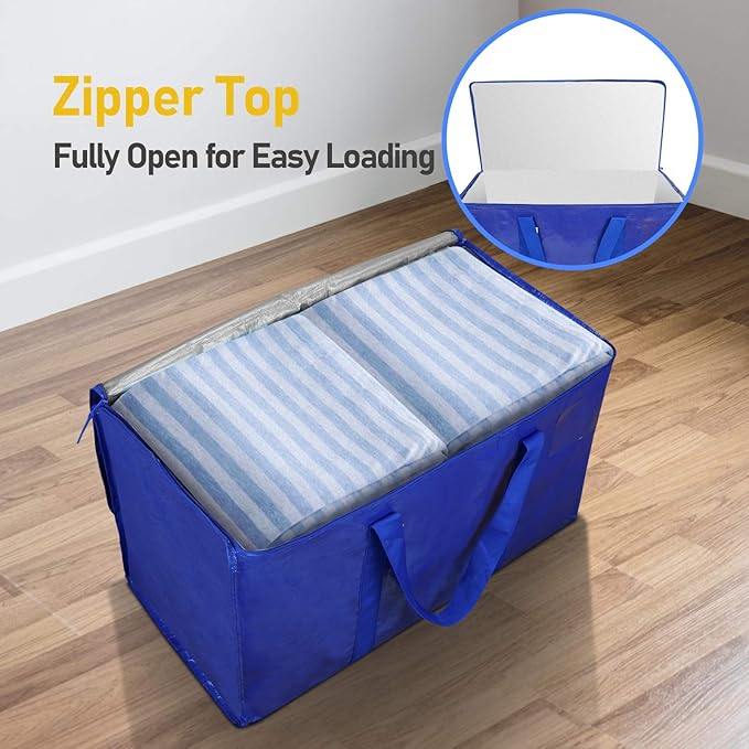 TICONN 16 Pack Extra Large Moving Bags Heavy Duty with Zippers & Carrying Handles, Durable Storage Bags Moving Boxes for Closet Organizers and Storage (16 Pack, Blue)