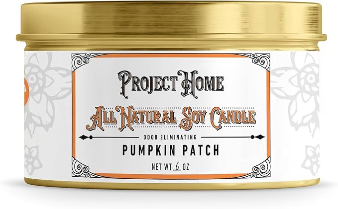 Project Sudz Project Home Candle – 100% Soy Wax Pet Odor Eliminating Candle | Tobacco Vanille, Coco Limone, Sea Salt | Eco-Friendly, Upscale Look, Long-Lasting & Safe (Pumpkin Patch)